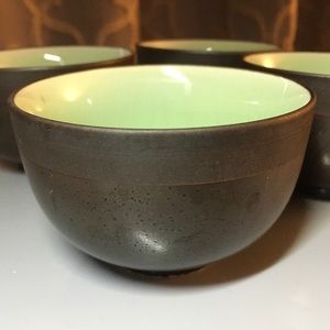 🫖Sake/Tea Cups (4), Dk Brown & Crackled Green